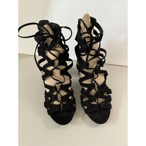 Forever 21 Women's Black Faux Suede Lace Up Cutout Gladiator Heels Sandals 9